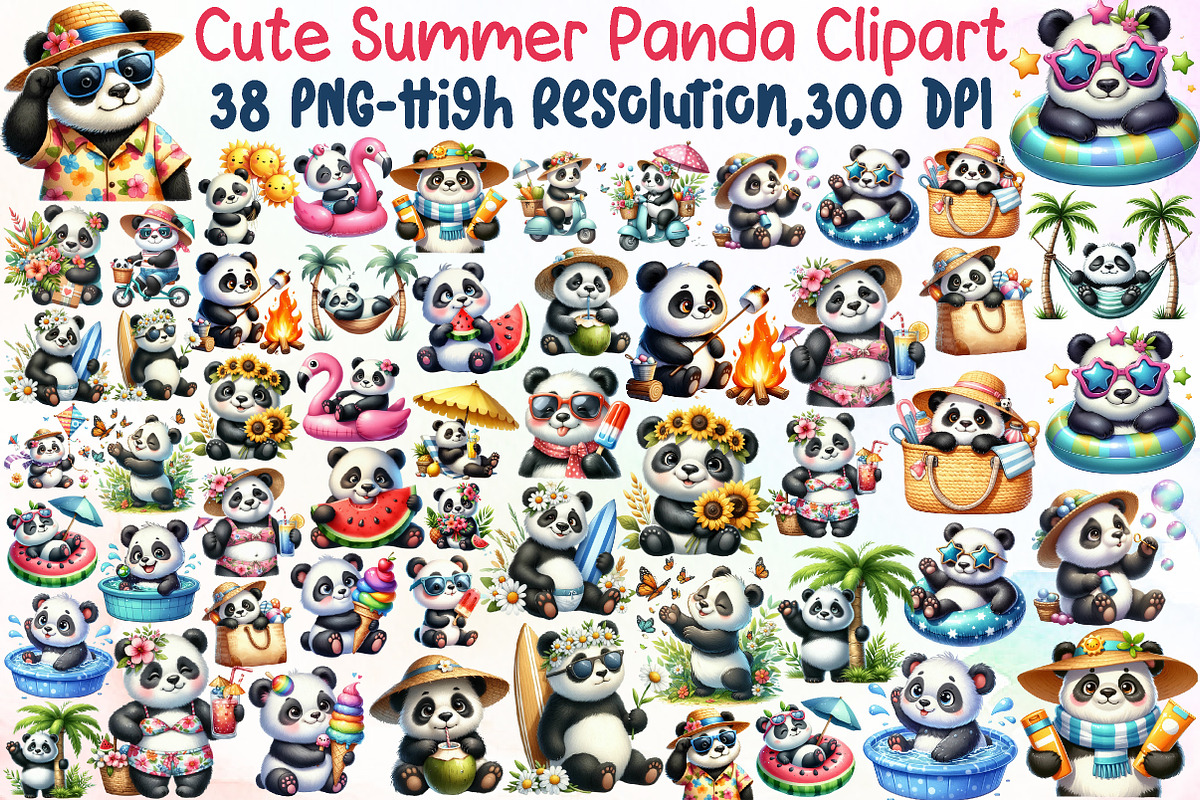 Cute Summer Panda Clipart, an Illustration by Sublimation Artist (Photo 1 of 6)