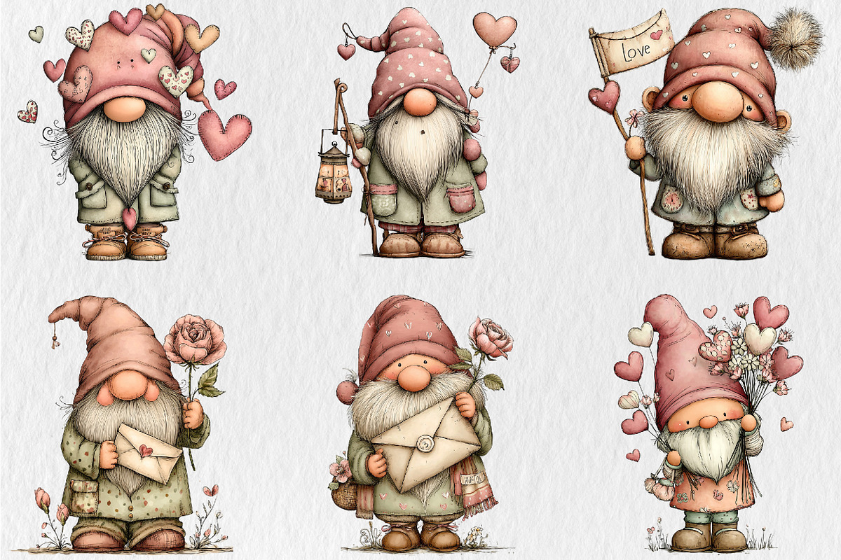 Quirky Valentine Day Gnome Clipart, a Seasonal Illustration by Rose Art (Photo 4 of 7)