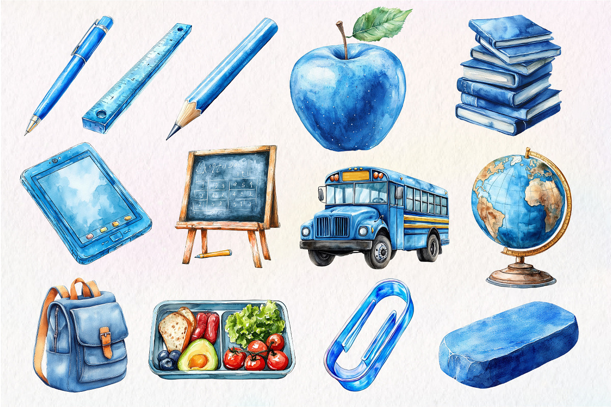 Blue School Clipart PNG, an Illustration by Dream Creation (Photo 2 of 4)