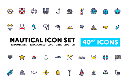 Nautical Icon Set - 40(x2) Icons, an Outline Icon by Spicy Icons