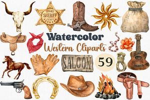 Watercolor Western Clipart Set