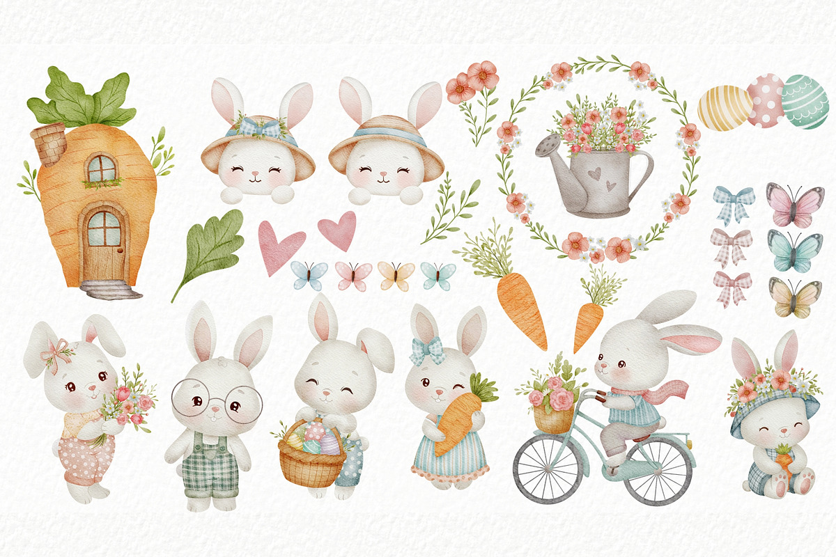 Easter garden Watercolor Clipart, an Illustration by Estúdio Lin (Photo 2 of 7)