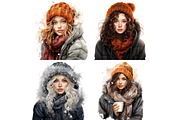 Watercolor Winter Girl Cliparts, a Person Illustration by Mash Mash Stickers (Thumbnail 7 of 9)