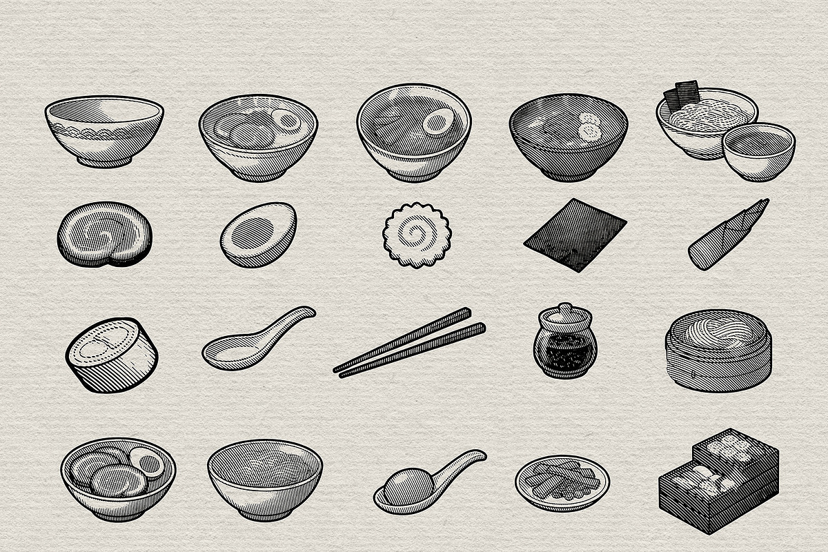 Japanese Ramen Engraving Collection, a Food Illustration by Kaizla03 (Photo 2 of 5)