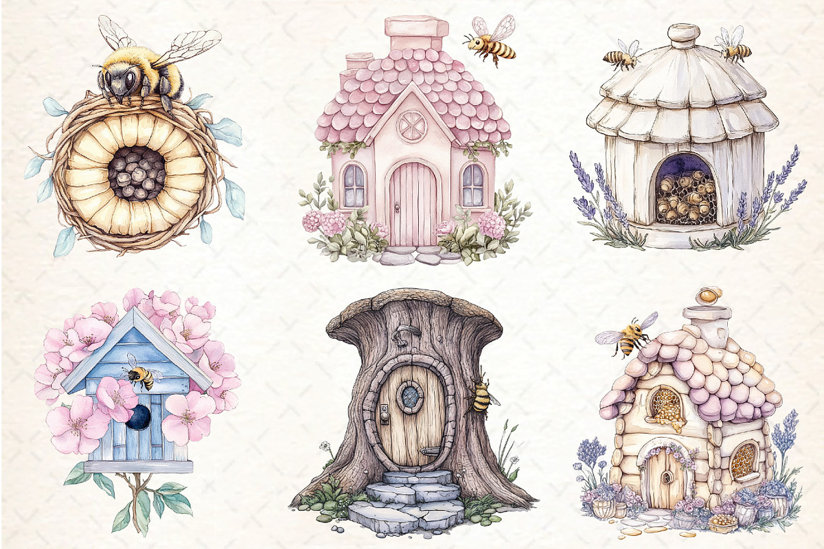 Watercolor Bee Home Clipart, an Illustration by DreamCafeArt (Photo 4 of 9)