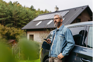 Charging electric car at home, using, a Transportation Photo by HalfPoint