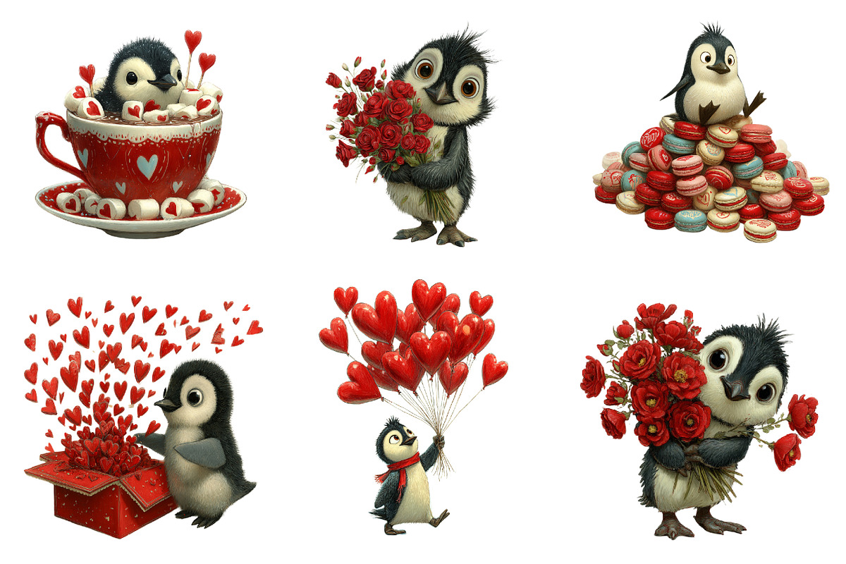 Kawaii penguin valentine clip-art, an Illustration by CreationArt (Photo 6 of 6)