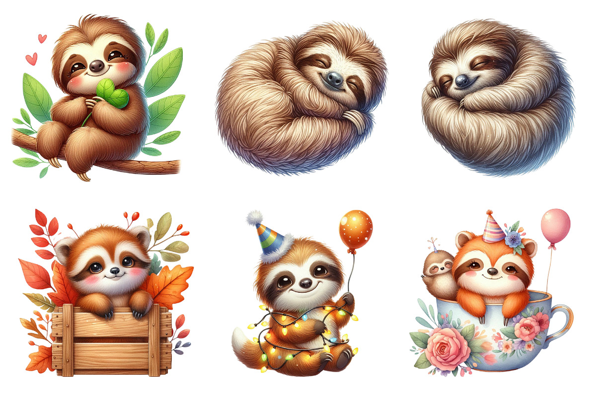 Sloth Watercolor Animal Clipart, an Illustration by Watercolor design (Photo 4 of 4)
