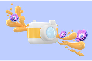 Photo Camera With Flowers, Splash