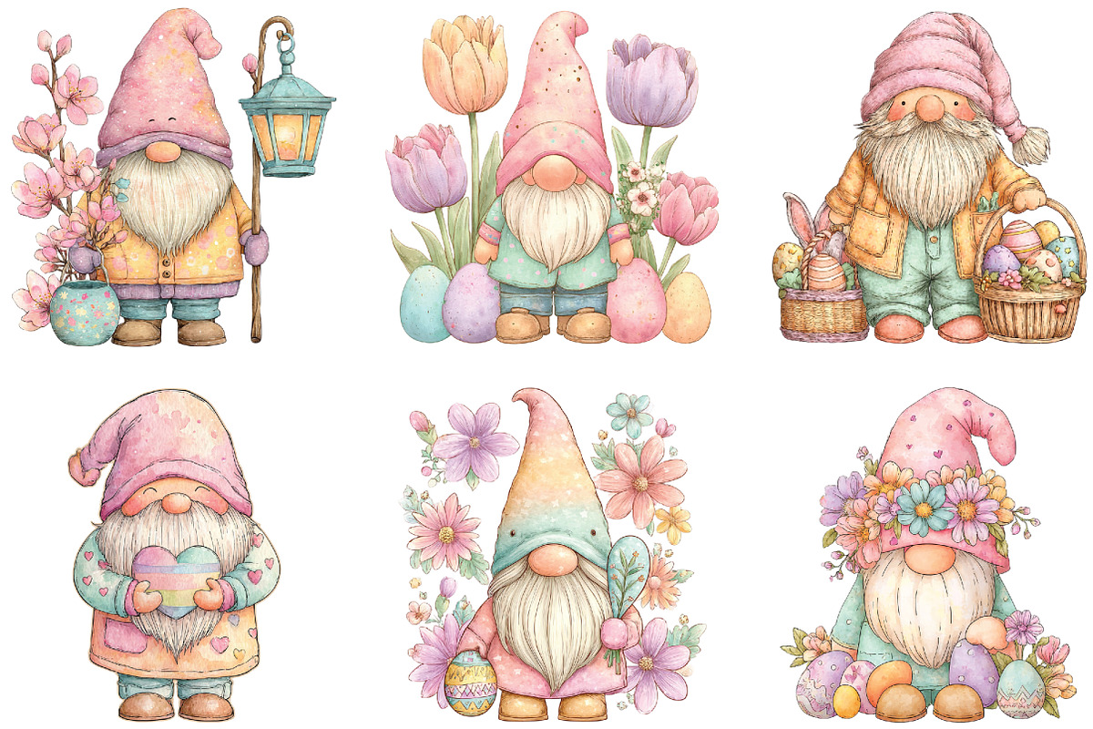 Watercolor Easter Gnome Clipart, an Illustration by CraftArtStudio (Photo 4 of 6)