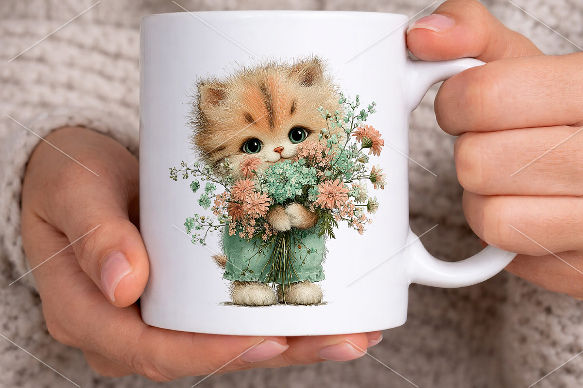 Whimsical Funny Spring Cats Clipart, a Seasonal Illustration by Canvas Craft (Photo 7 of 7)