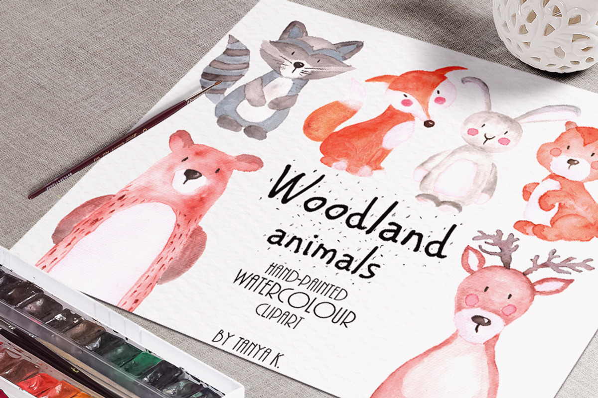 Woodland animals Watercolor Clipart, an Animal Illustration by Tanya Kart (Photo 2 of 5)