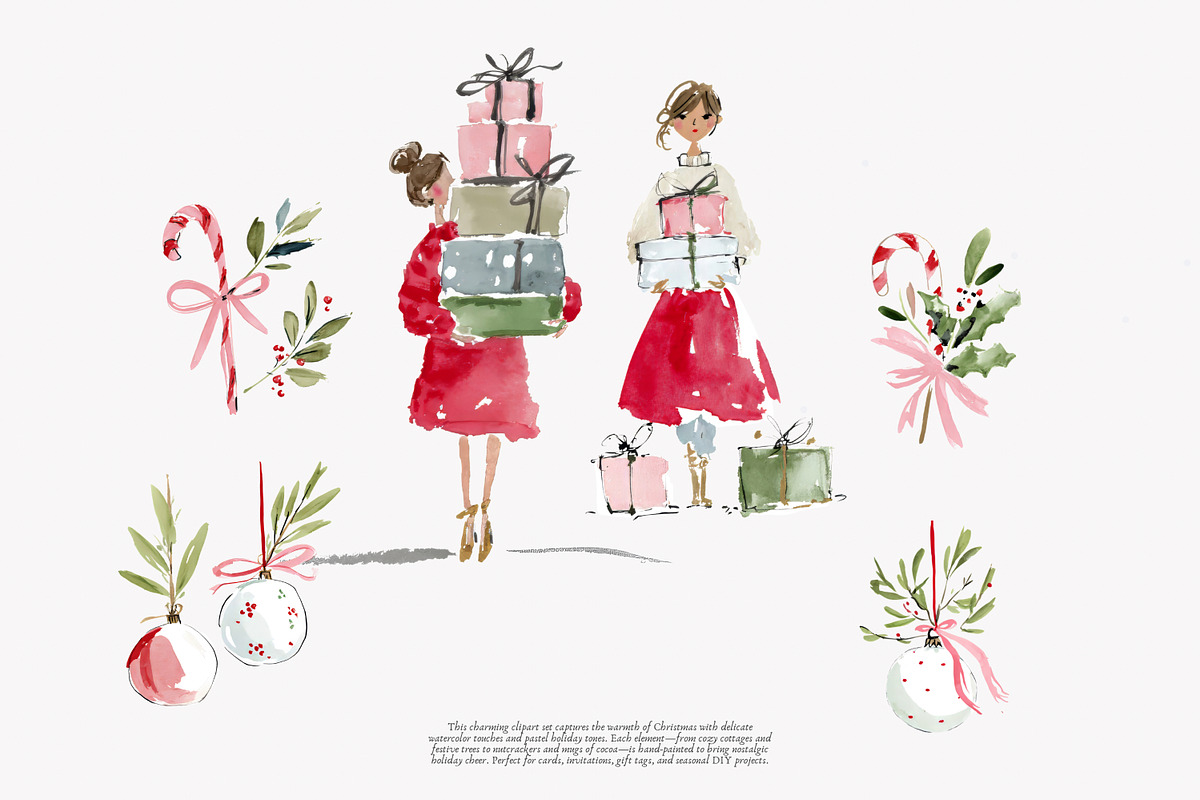 cozy christmas watercolor clipart, a Decorative Illustration by Patishop Art (Photo 2 of 9)