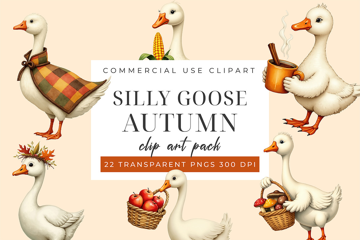 Silly Goose Autumn Clipart PNG, an Object Graphic by Printable Pretty Studio (Photo 2 of 6)