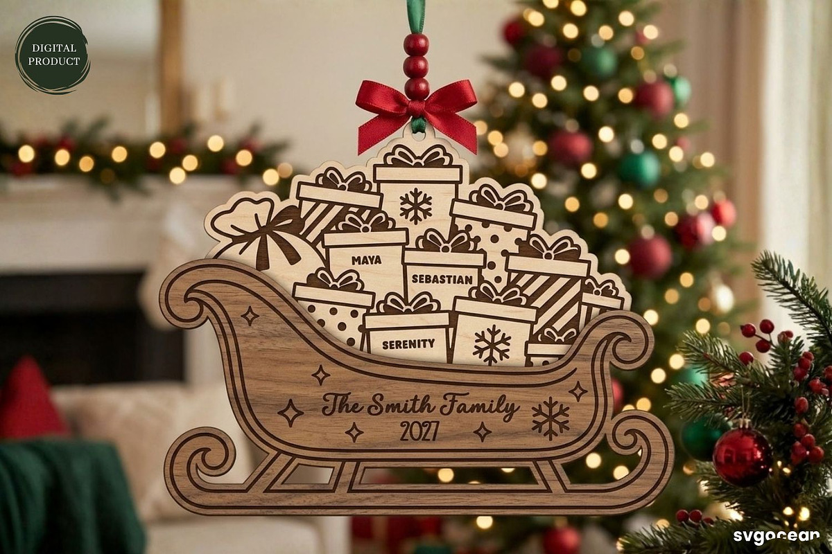 Santa Sleigh Ornaments SVG Bundle, a Decorative Illustration by svgocean (Photo 6 of 21)