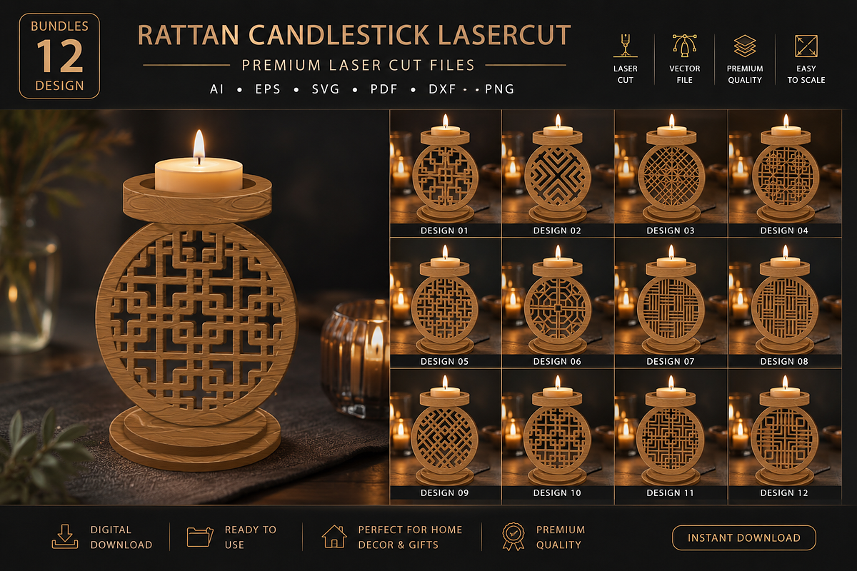 Rattan Candlestick Lasercut, an Object Graphic by OTVEY DESIGN (Photo 1 of 13)