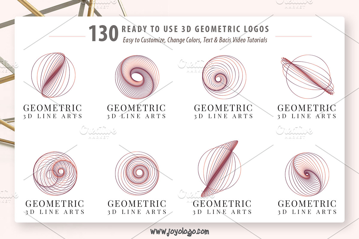Geometric Logo Generator 3D Line Art, a Branding & Logo Template by joyologo (Photo 6 of 24)