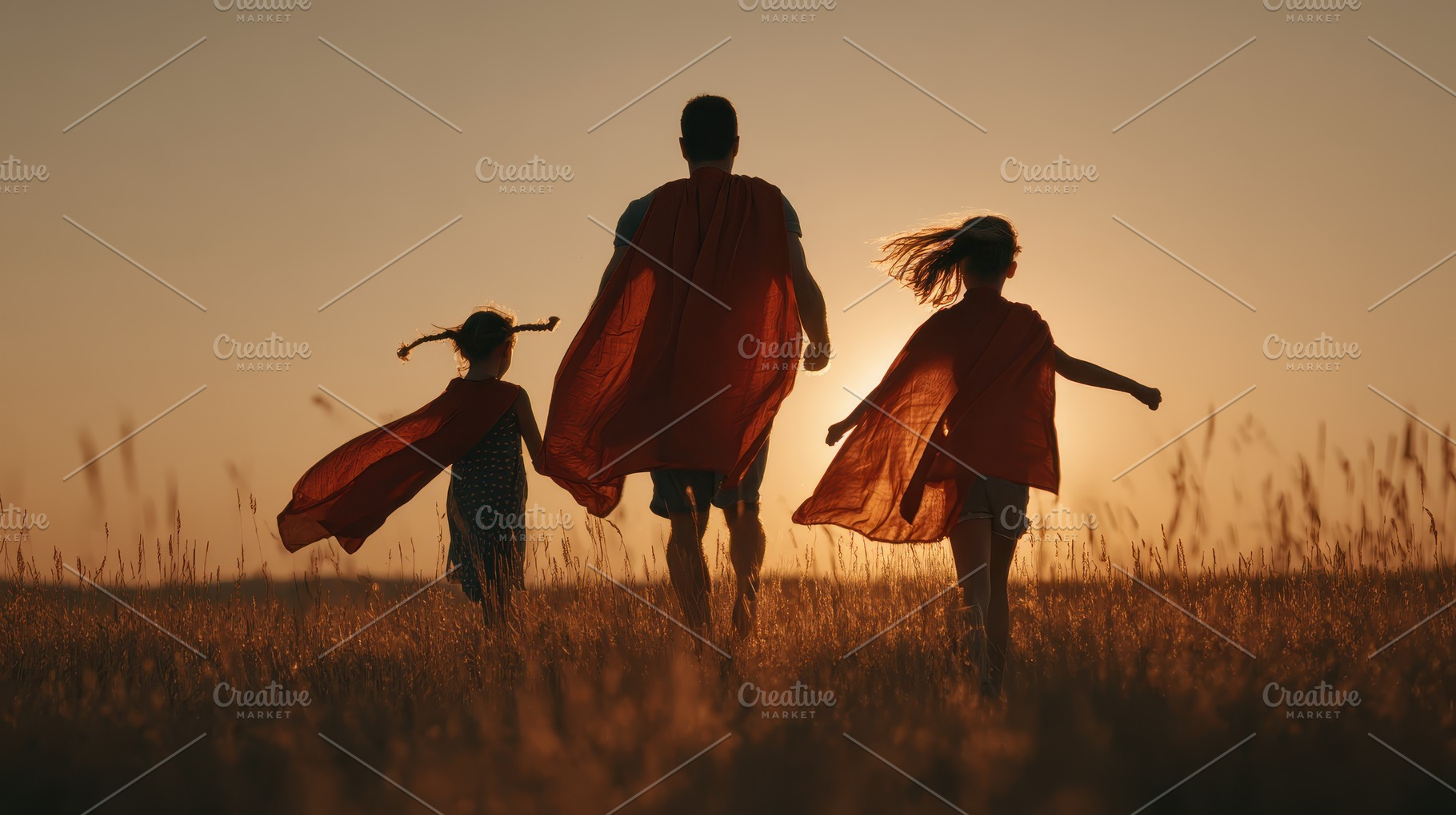 Father and daughters superheroes sun, a Photo by Pixeness Studio