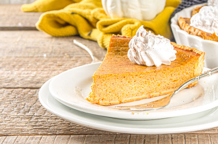Traditional autumn pumpkin pie containing tasty, culinary, and orange, a Food & Drink Photo by Rimma