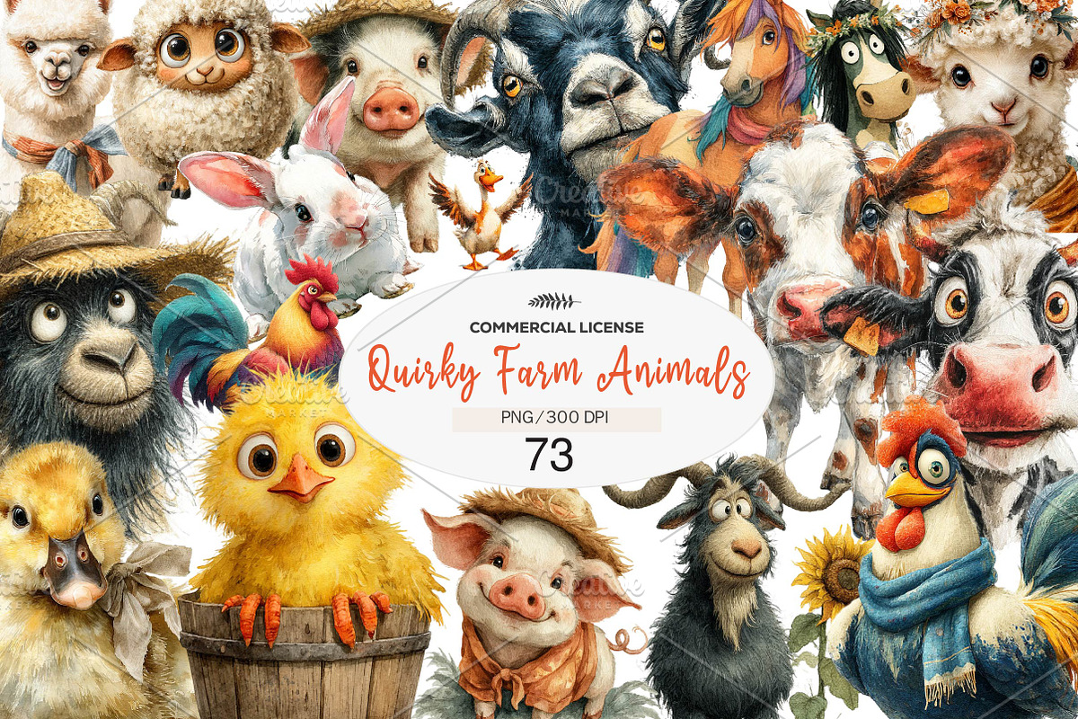 Quirky Farm Animals Clipart PNG, a Seasonal Illustration by CreationArt (Photo 1 of 7)