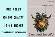Cute Mardi Gras Highland Cow Clipart, an Illustration by SVGArt (Thumbnail 5 of 7)