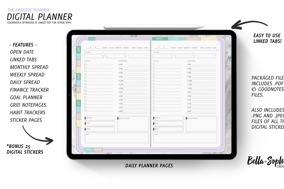 Pastels Digital Planner-(Goodnotes), a Stationery Template by Bella+Sophia Creative (Photo 3 of 6)