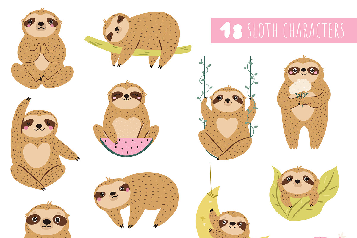 Funny Sloths – Cute Hand-Drawn Set, an Animal Illustration by danceyourlife (Photo 7 of 11)