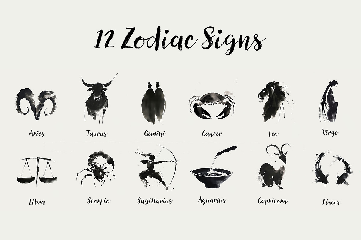 Ink Zodiac Signs Clipart Collection, an Animal Illustration by ViktoriaLapshyna (Photo 2 of 6)
