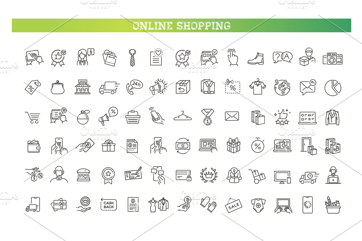 E-commerce, shopping icons, an Outline Icon by Tettygreen