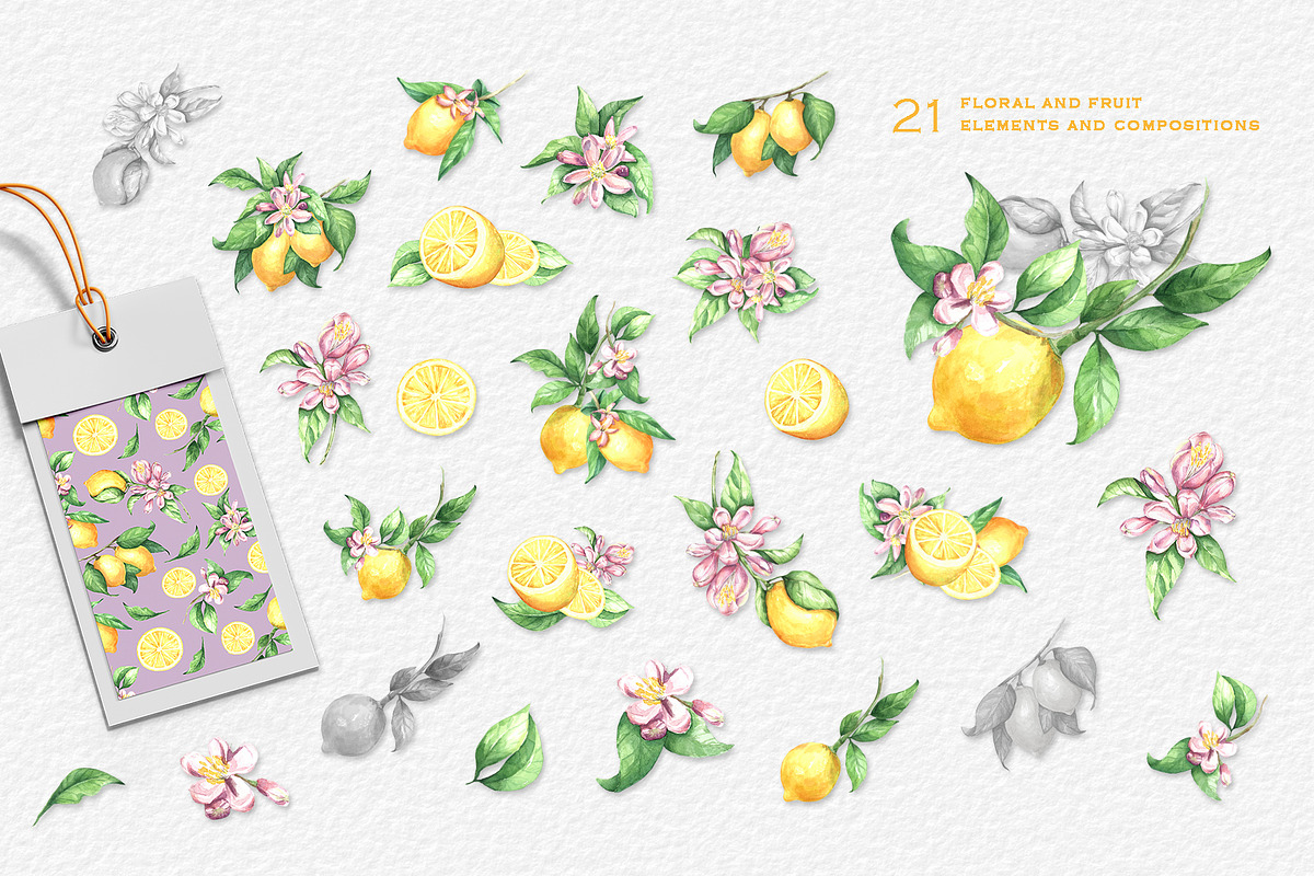 LEMONS Watercolor clipart set, an Object Illustration by GevelStudio (Photo 2 of 16)