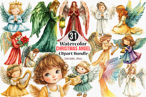 Watercolor Christmas Angel Clipart, an Illustration by Canvas Craft