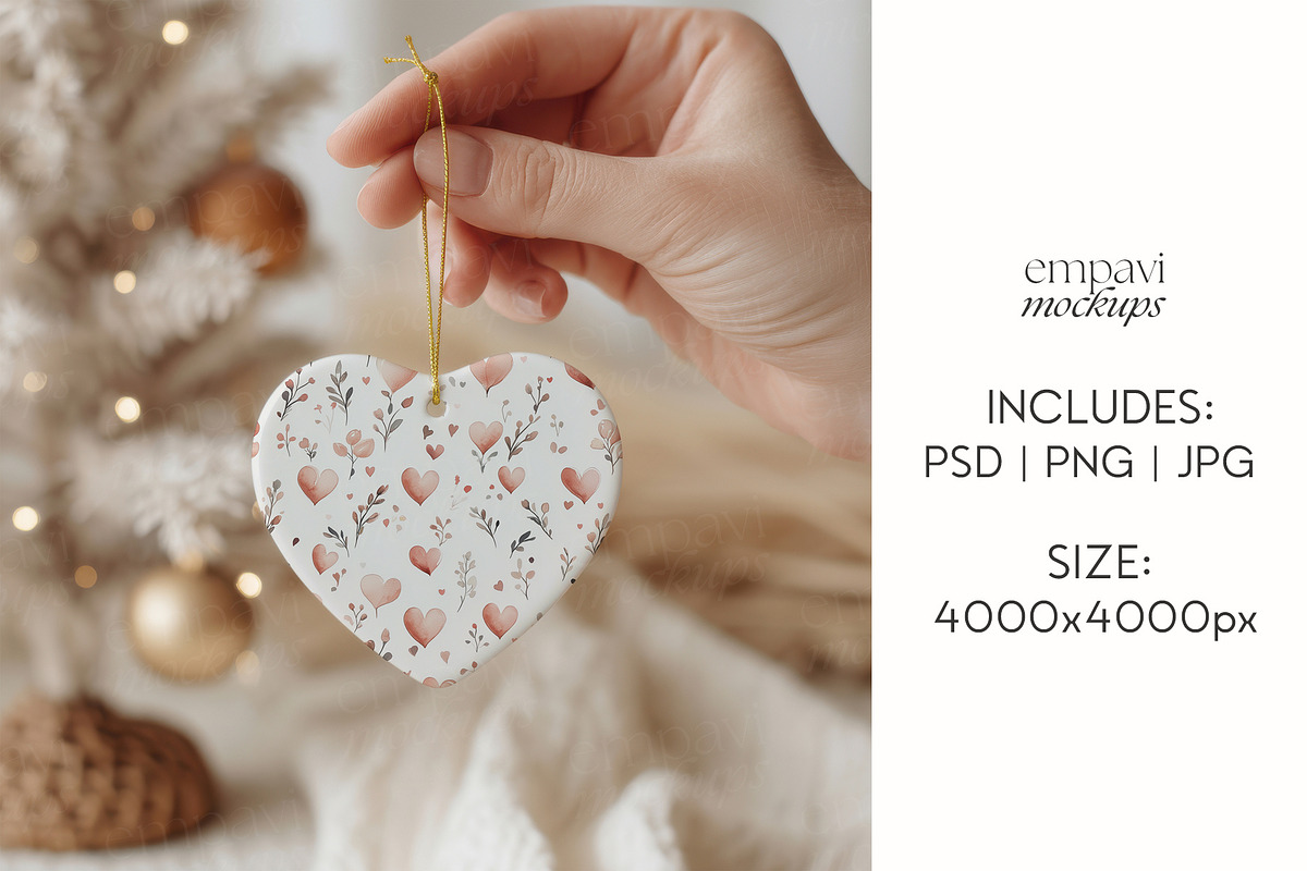 Ceramic Heart Ornament Mockup, a Merchandise Mockup by EmpaviMockups (Photo 5 of 8)