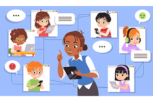 Children in video chat. Distance, an Education Illustration by YummyBuum