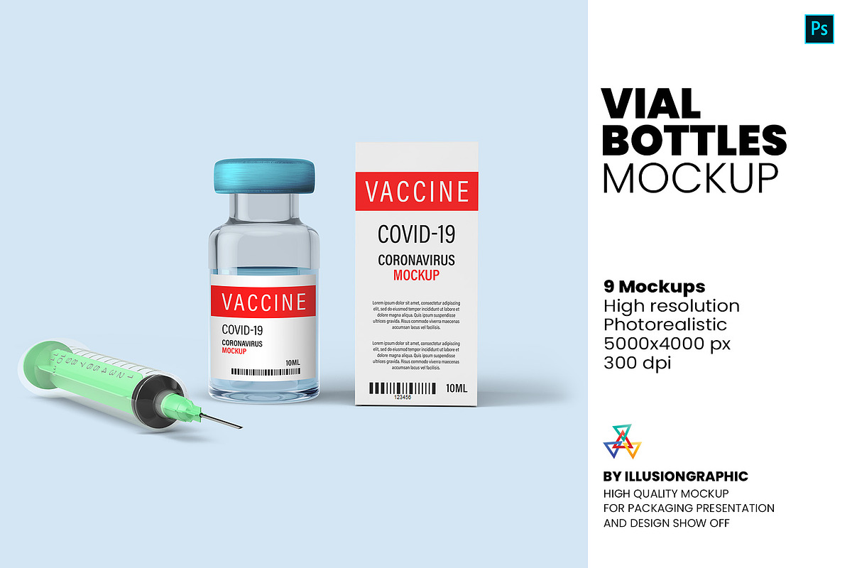 Vial Bottles Mock Up - 9 views, a Packaging Mockup by Illusiongraphic (Photo 1 of 19)