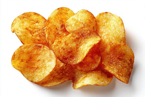 Crispy golden potato chips delicious, a Photo by Pixeness Studio