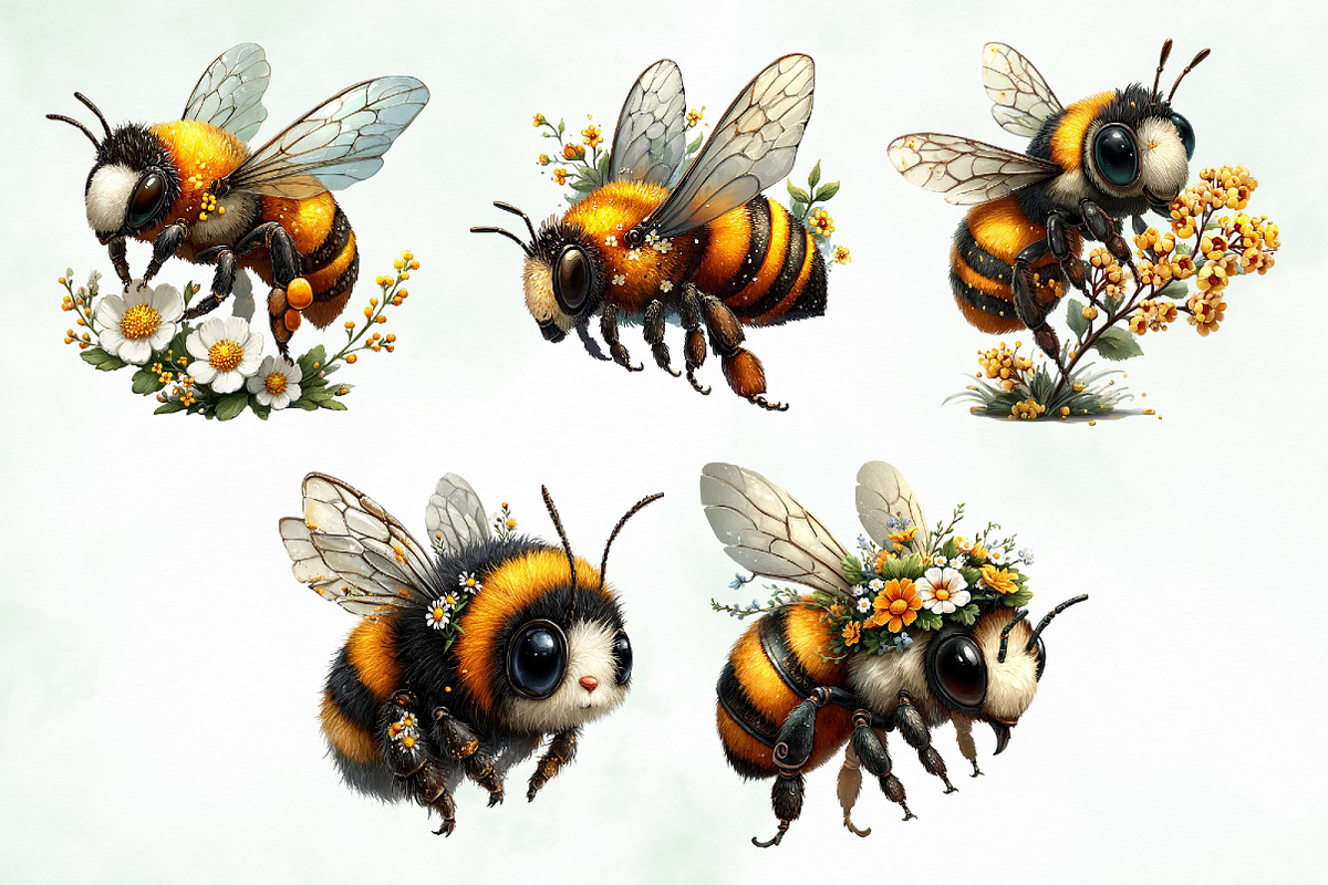 Whimsical Summer Honey Bees Clipart, an Animal Illustration by Creative Art (Photo 6 of 8)