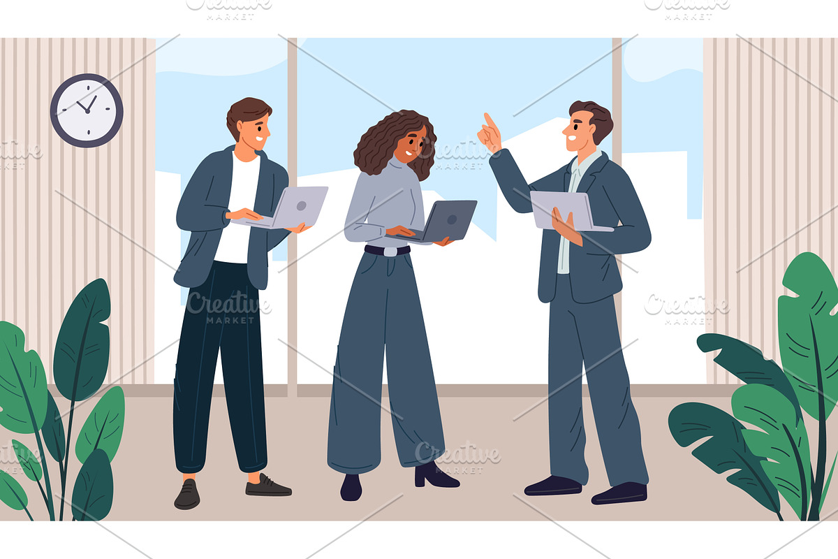 Businesspeople with laptops work and, a Person Illustration by Vectorbuum