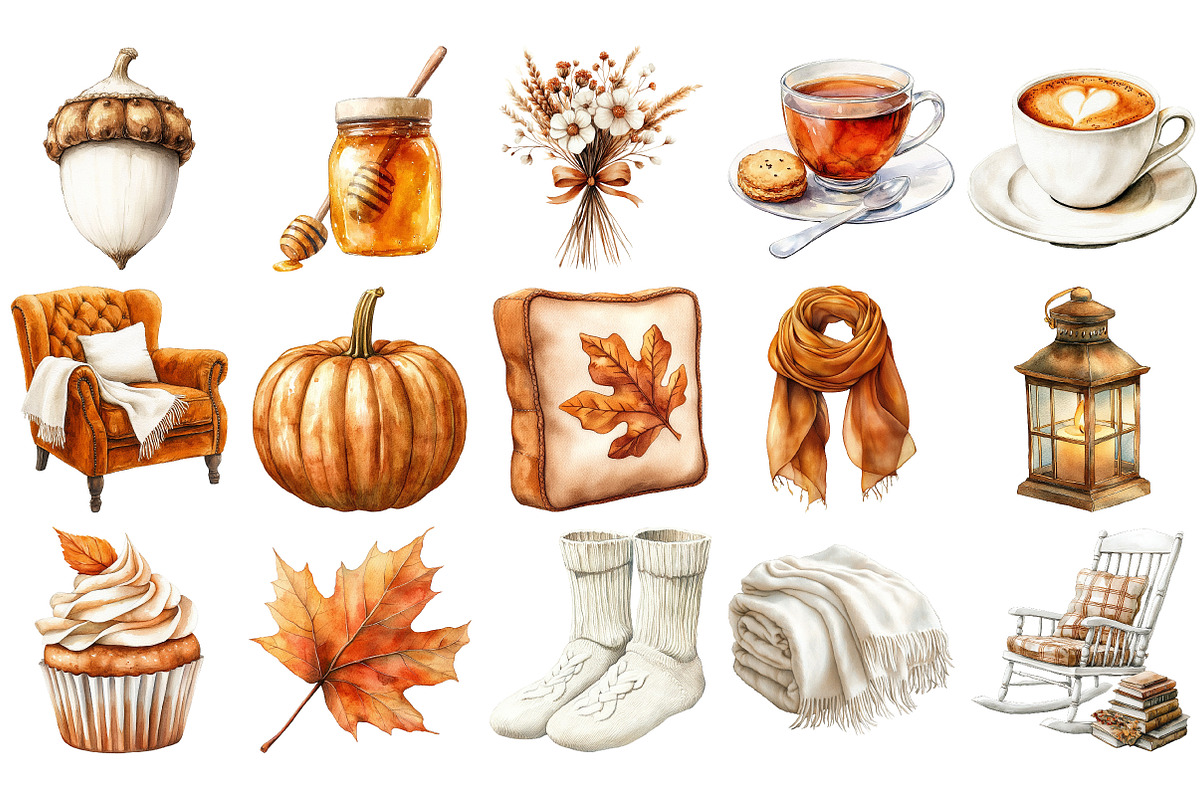 Cozy Caramel & White Fall Clipart, an Illustration by Craft Nest (Photo 3 of 5)