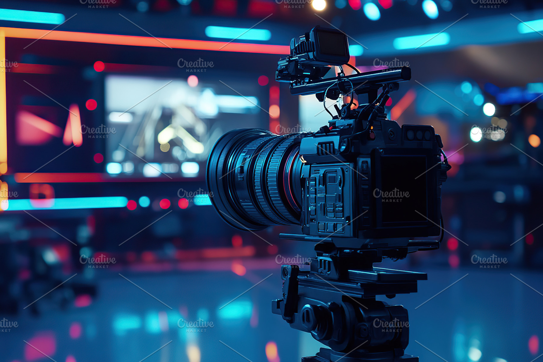 Modern television studio with professional camera, recording TV, a Technology Photo by AlyaAnd
