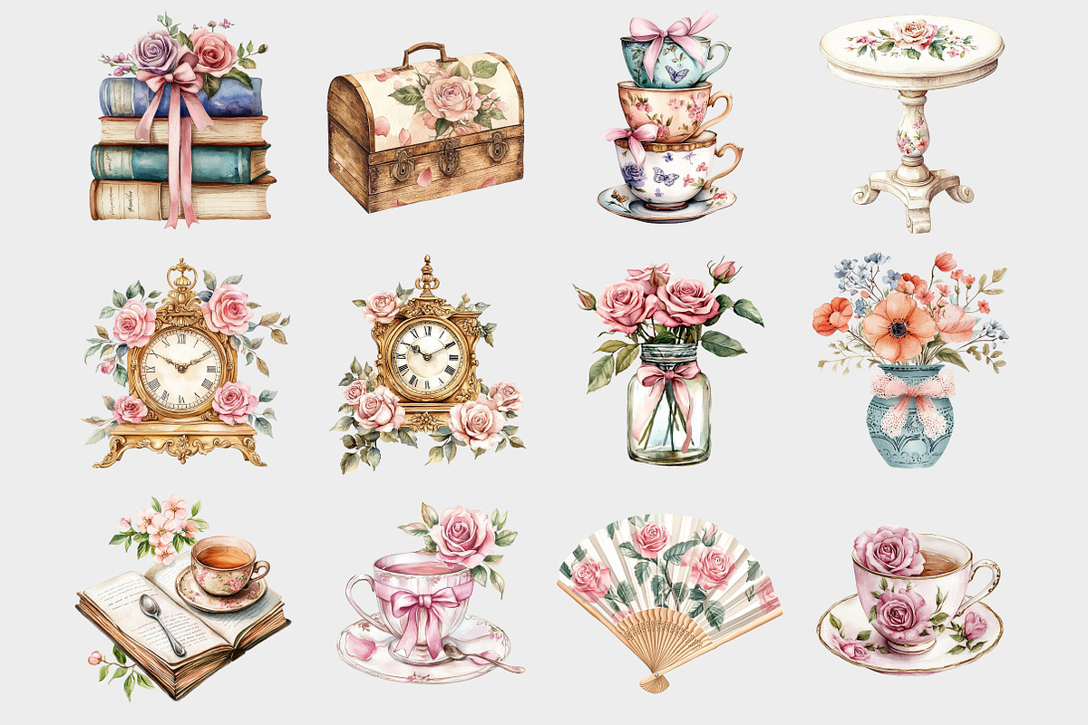 Watercolor Afternoon Tea Clipart, a Seasonal Illustration by Design Market (Photo 3 of 5)
