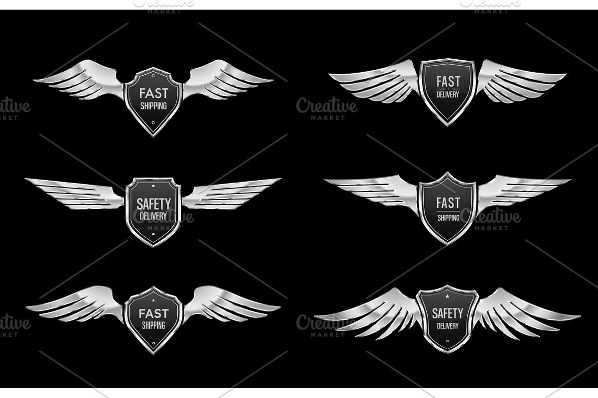 Award shield with silver wings, a Finance Illustration by Vector Tradition