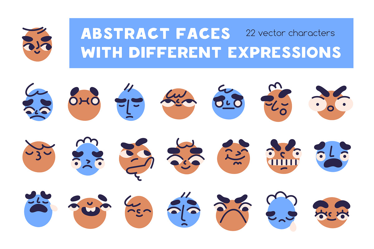 Cute funny abstract face icons set, a Person Illustration by Good Studio (Photo 1 of 6)
