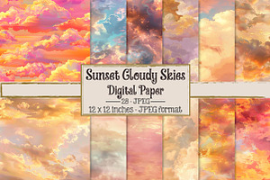 Sunset Cloudy Skies Backgrounds, a Texture Illustration by DreamPrint404