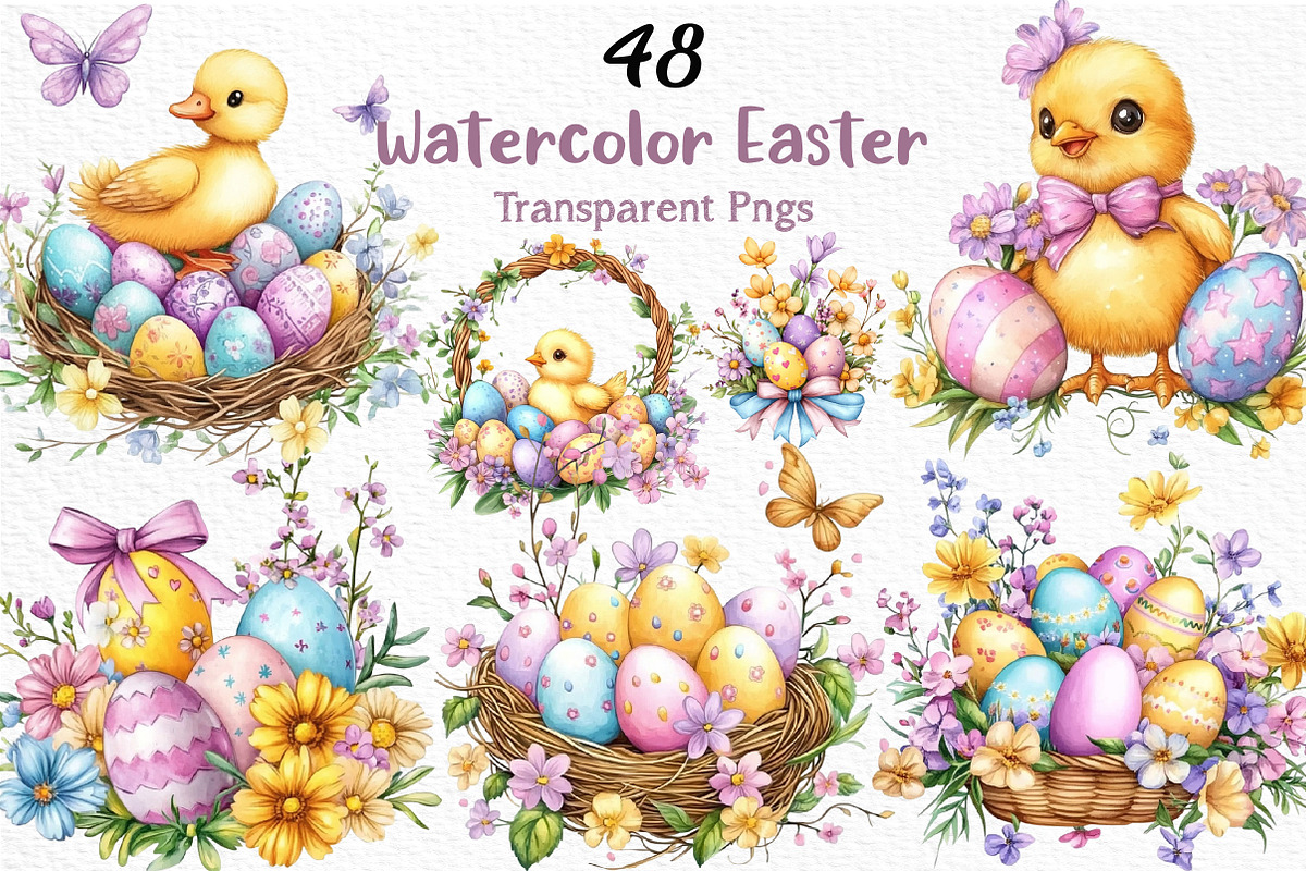 Watercolor Easter Clipart PNG, an Illustration by Craft Nest (Photo 1 of 12)