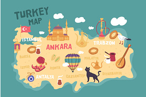Turkey country travel map. Tourist, an Education Illustration by YummyBuum