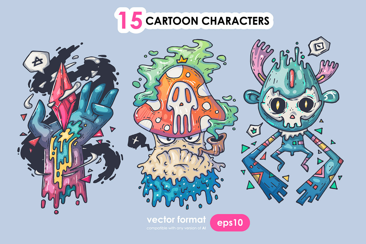15 Different Cartoon Characters, an Illustration by Andrew_Derr