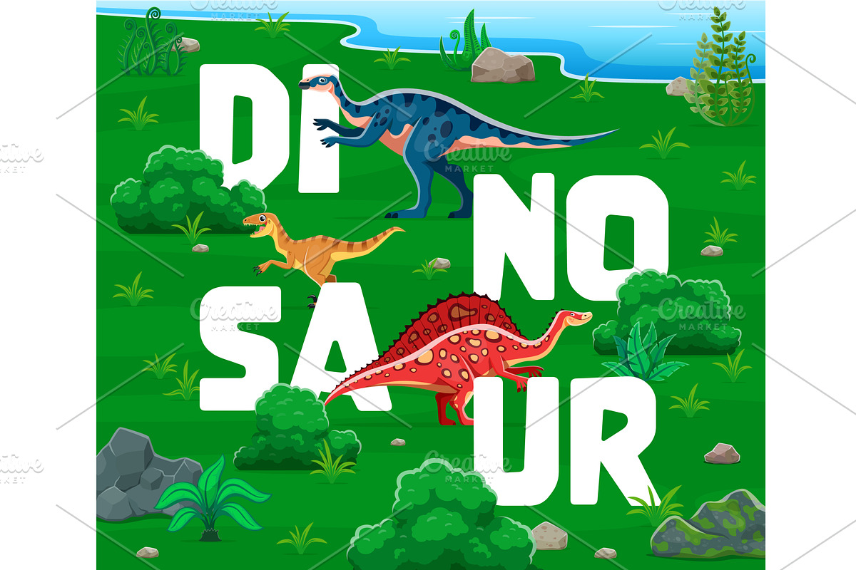 Prehistoric dinosaurs banner, an Animal Illustration by Vector Tradition
