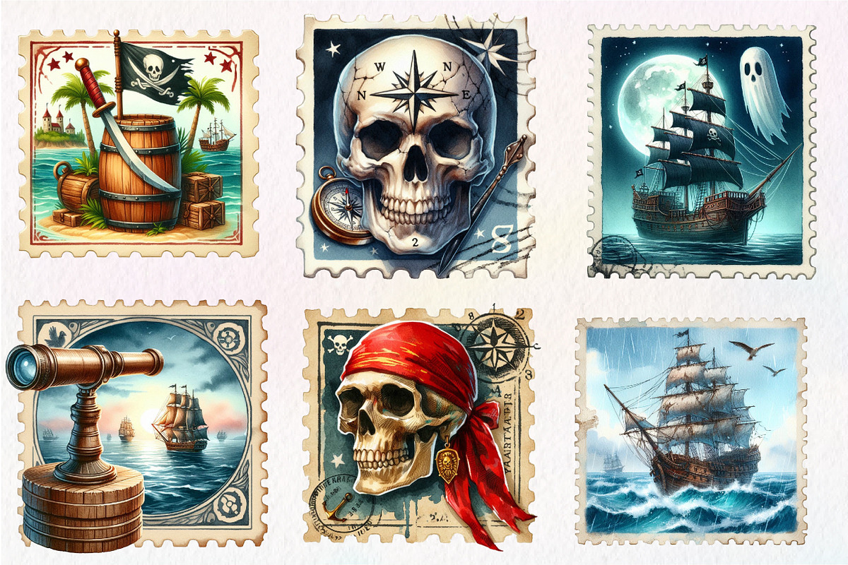 Nautical Pirates Stamp Postage, an Illustration by CreationArt (Photo 4 of 5)