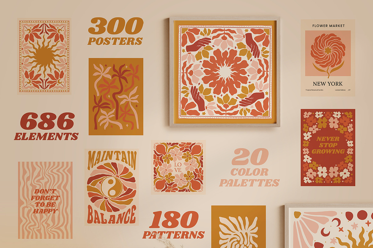 1160+ Groovy Posters Patterns Bundle