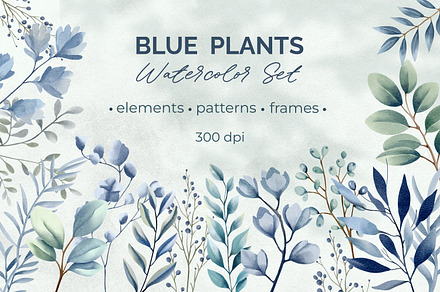 Blue Plants Watercolor Clipart